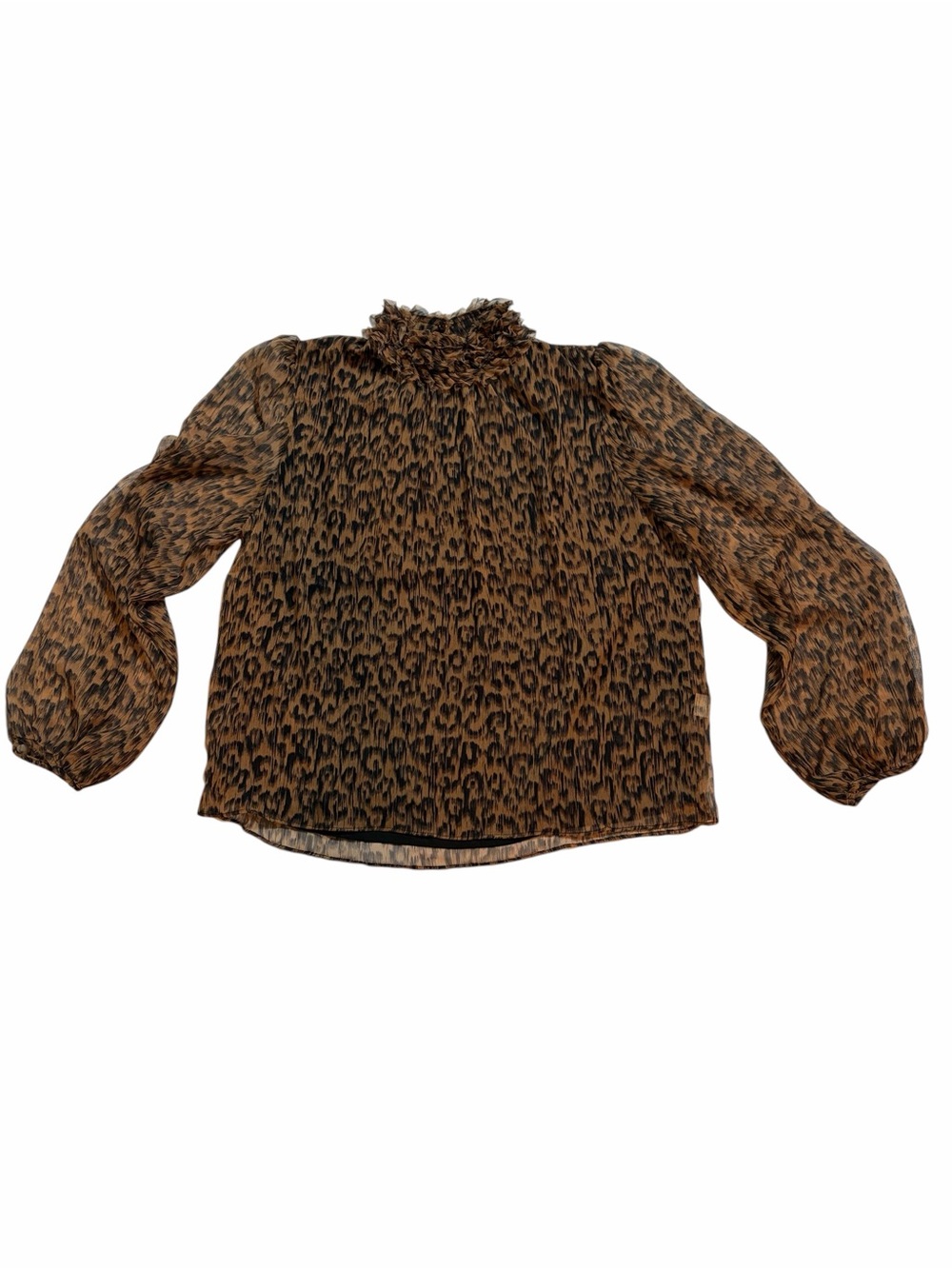 Revolve x Krisa Animal Print Ruffled Neck Blouse Size-Large